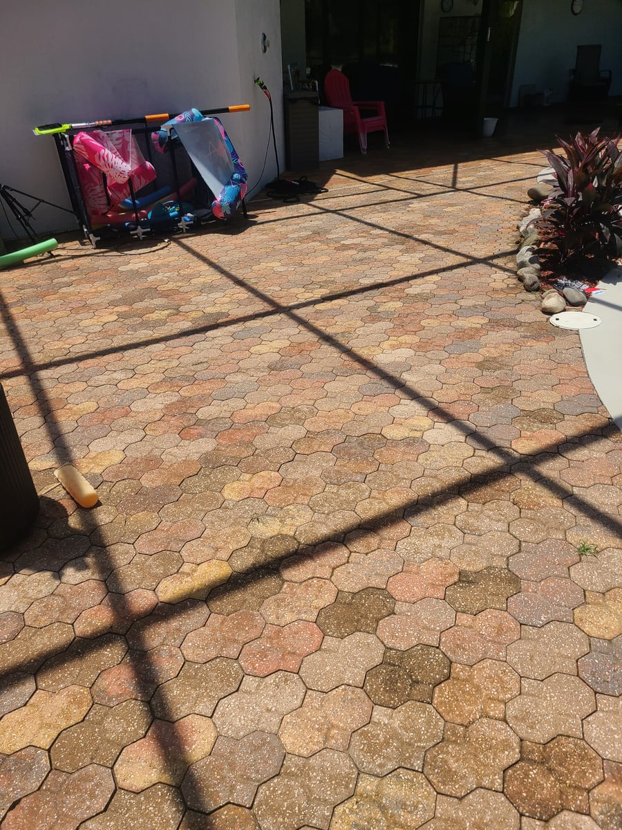 Pool deck and patio surface cleaning and maintenance